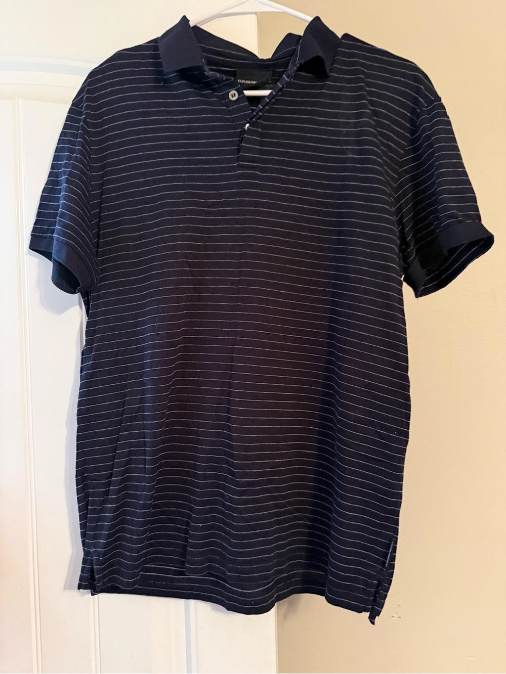 Emporio Armani Navy and White Striped Polo